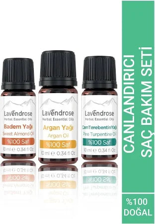 Canlandırıcı Saç Bakım Uçucu Yağ Aromaterapi Seti | %100 Saf Badem, Argan, Çam Terebentin Yağları - Revitalizing Hair Care Essential Oil Aromatherapy Set