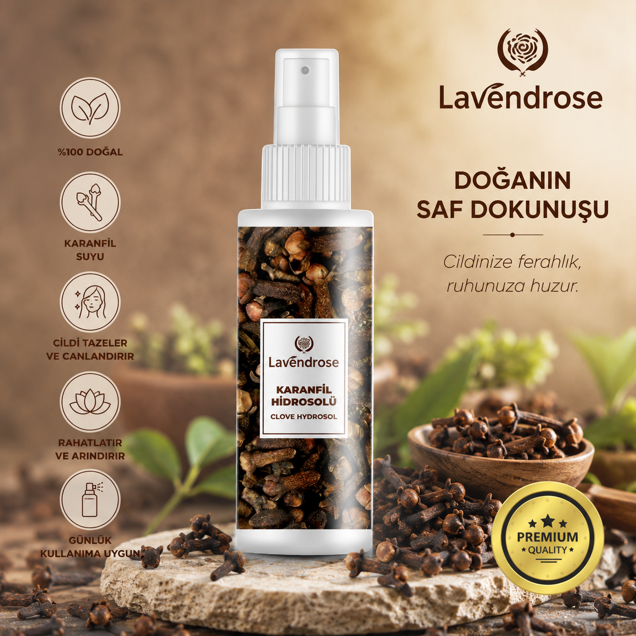 Ağız yarası, Aft, Kötü Koku Önleyici Sprey 100 ML | %100 Doğal Karanfil Hidrosolü
