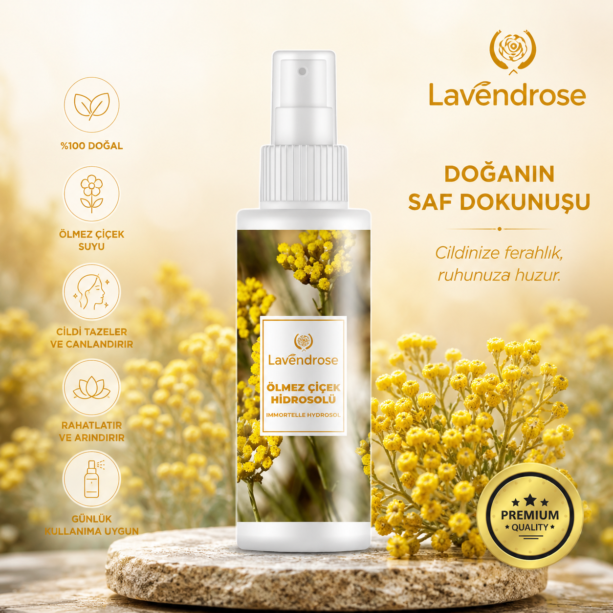 Akne Karşıtı Ölmez Çiçek Hidrosolü 100 ML | Anti Aging Cilt Bakım Tonik - %100 Doğal - Altın Otu