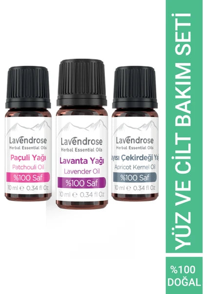 Yüz Ve Cilt Bakımı Uçucu Yağ Aromaterapi Set | %100 Saf Lavanta, Kayısı Çekirdeği, Paçuli Yağları - Face and Skin Care Essential Oil Aromatherapy Set