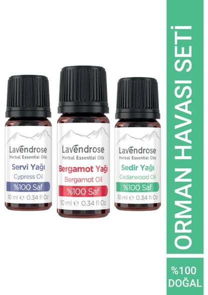 Orman Havası Uçucu Yağ Aromaterapi Seti | %100 Saf Bergamot, Sedir, Servi Yağları - Forest Air Essential Oil Aromatherapy Set