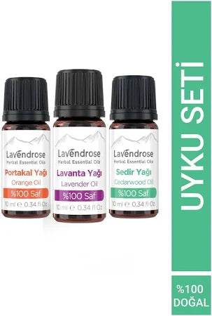 Uyku Ve Stres Aromaterapi Seti 3lü | %100 Doğal Saf Uçucu Yağ Lavanta, Portakal, Sedir Yağları - Sleep and Stress Aromatherapy Set